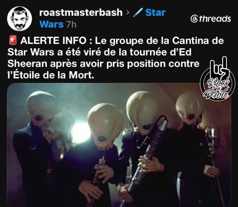 ALERTE INFO : Le groupe de la Cantina de Star Wars a été viré de la tournée d'Ed Sheeran après avoir pris position contre l'Étoile de la mort