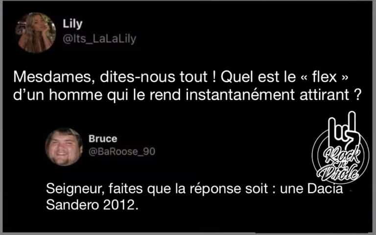 Mesdames, dites-nous tout ! Quel est le « flex » d’un homme qui le rend instantanément attirant ? Seigneur, faites que la réponse soit : une Dacia Sandero 2012.