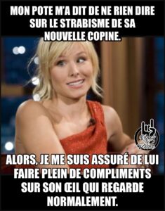 Kristen bell lazy eye. Mon pote m’a dit de ne rien dire sur le strabisme de sa nouvelle copine. Alors, je me suis assuré de lui faire plein de compliments sur son œil qui regarde normalement.