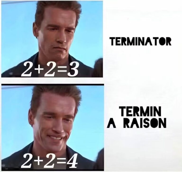 Arnold Swarzenegger qui fais le jeu de mot terminator: termin a tors, termin a raison